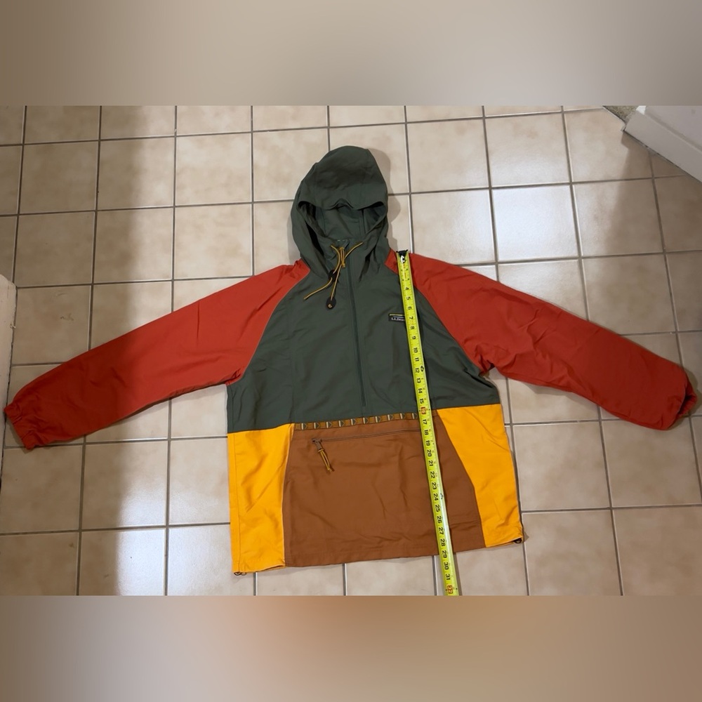L.L. Bean Green, Red, and Yellow Anorak Hooded Windbreaker